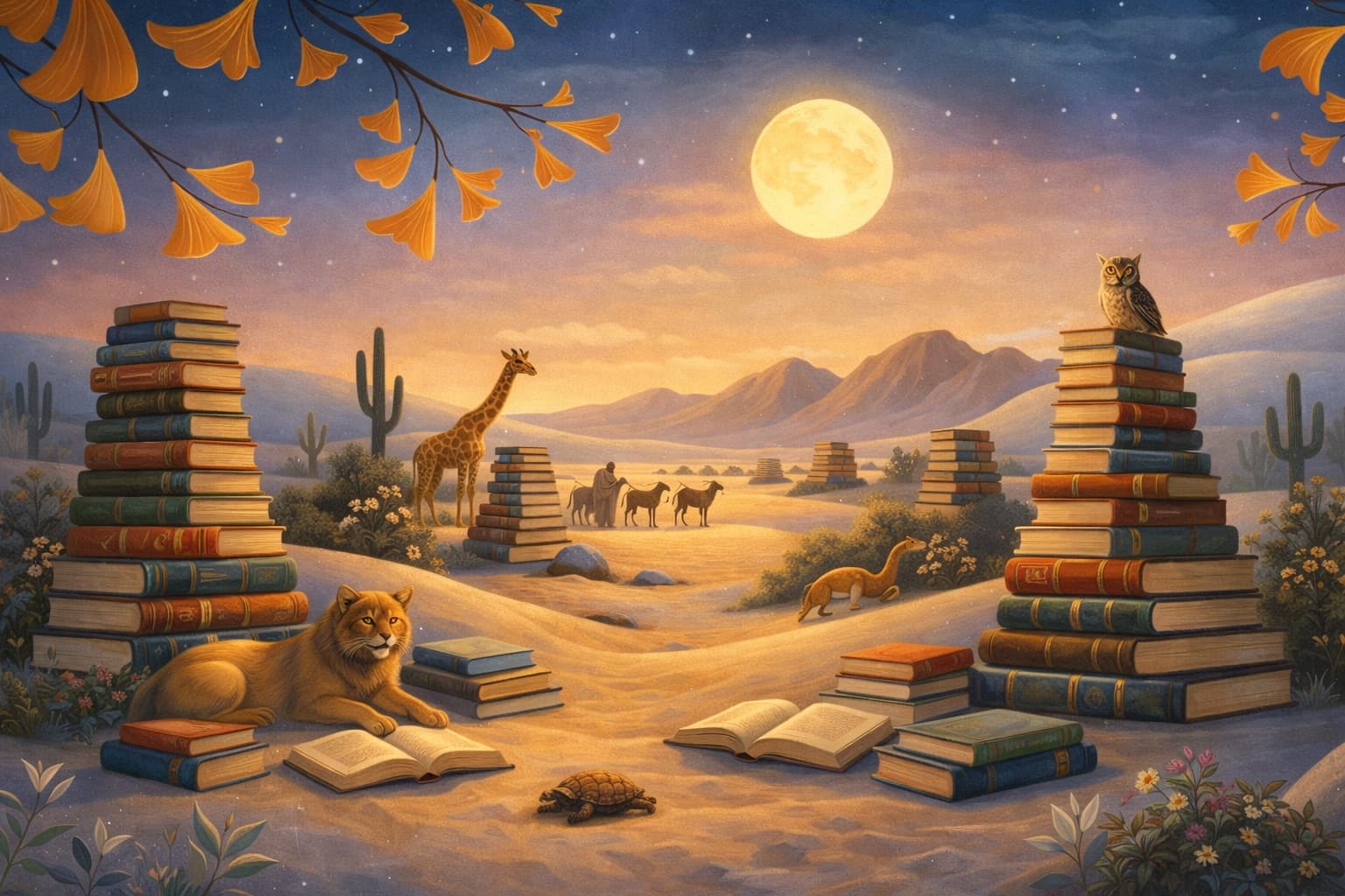 An open book with stories unfolding